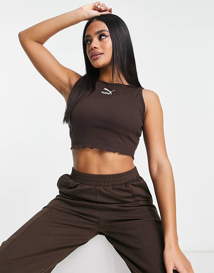 Puma Classics cozy club crop top in dark chocolate - Exclusive at ASOS